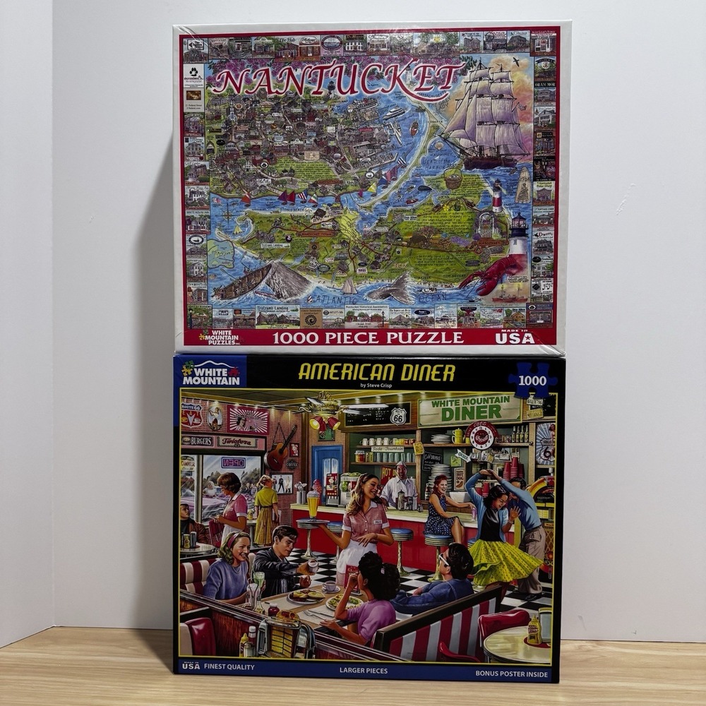 Lot Of 2 White Mountain Puzzles American Diner & Nantucket MA 1000 Pieces